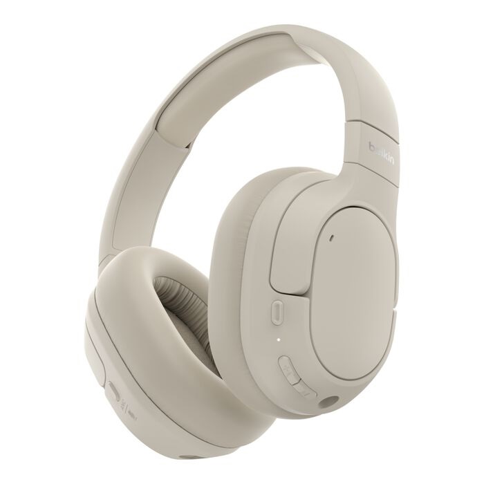 [MPA-AUD008FQSA] MPA-AUD008FQSA Belkin SoundForm Isolate Noise Cancelling Over-Ear Headphones - Sand (AUD008fqSA), 60 hrs Battery, Hybric ANC, BT 5.4 Multipoint, 2 Years Warranty