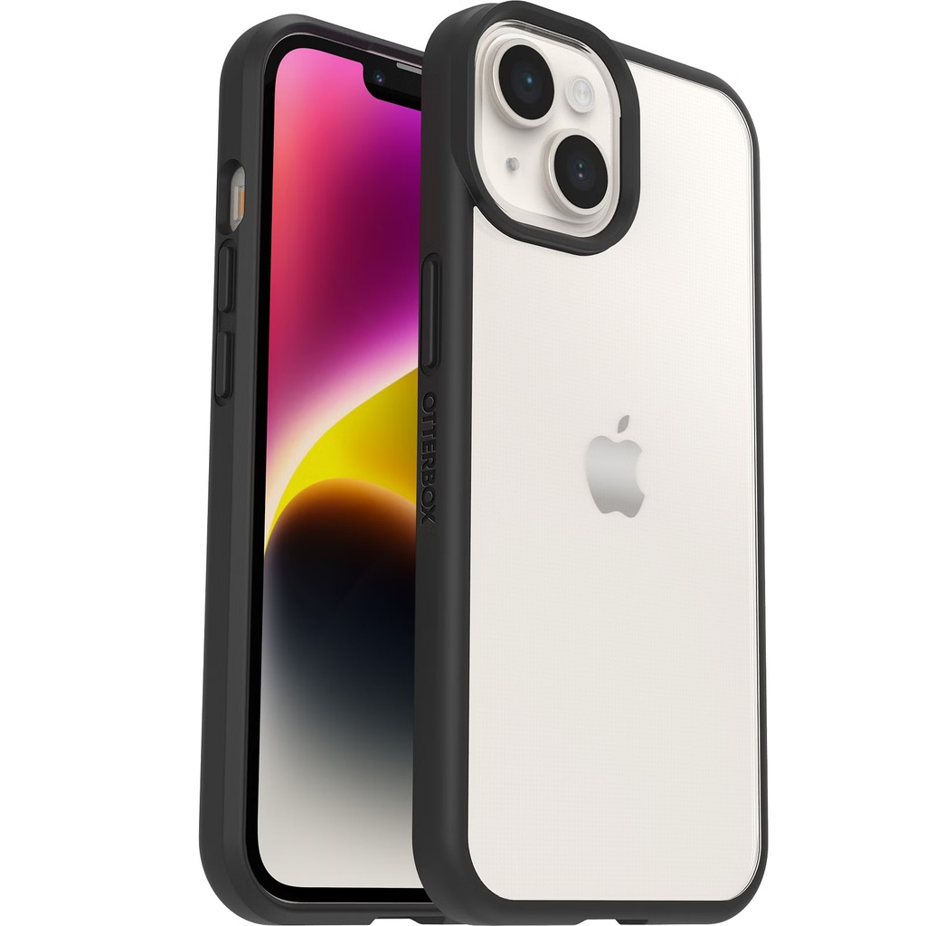 OtterBox React Apple iPhone 14 Plus Case Black Crystal (Clear/Black) - (77-88874), DROP+ Military Standard, Raised Edges, Hard Case, 7 Years Warranty