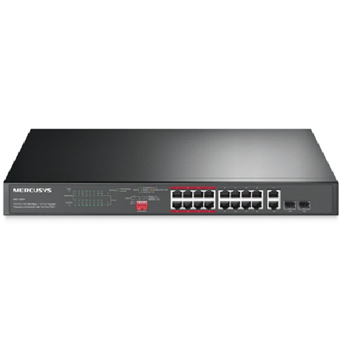 NWMS-MS118CP Mercusys MS118CP 16-Port 10/100Mbps + 2-Port Gigabit Rackmount Switch with 16-Port PoE+