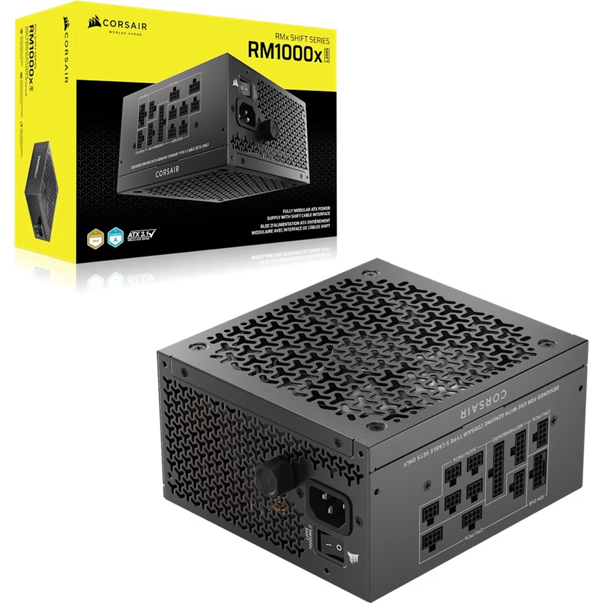 PSCP-RM1000X-SF-25 Corsair RM1000x SHIFT Fully Modular ATX Power Supply (AU), 1000W, ATX 3.1, Gold efficiency, FDB 140mm fan, fully modular, zero RPM, 10yr warranty
