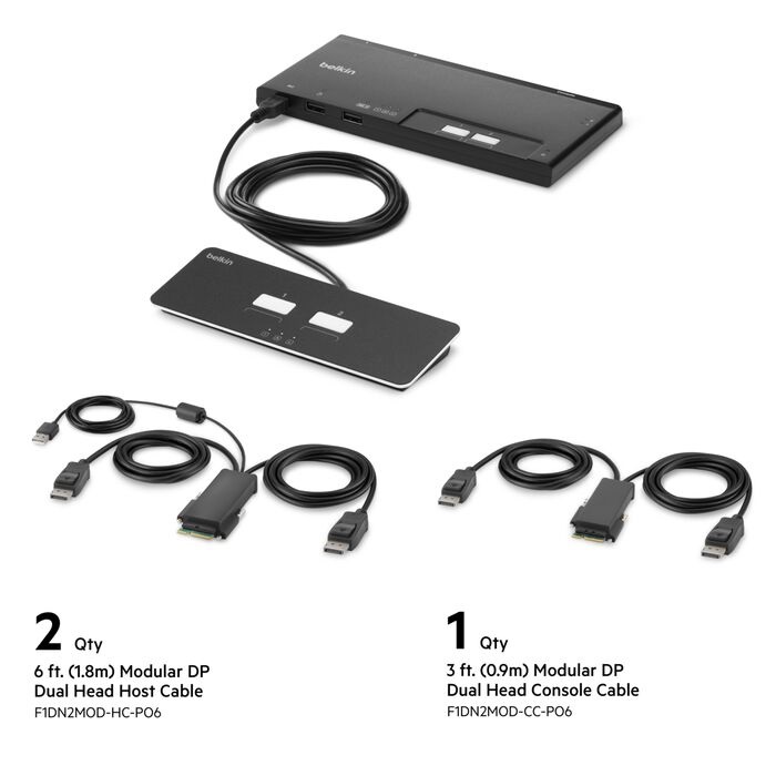 MPA-F1DN202MOD-PP-4 Belkin Cybersecurity and Secure KVM 2-Port Dual Head DP Modular Secure KVM Switch PP4.0 W/ Remote - Black(F1DN202MOD-PP-4),12VDC 2.5A,2 Years Warranty