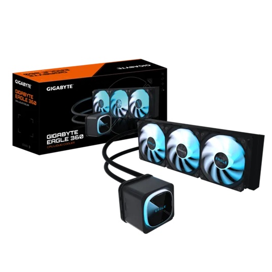[CFGP-EAGLE360] CFGP-EAGLE360 GIGABYTE EAGLE 360, Black, 360mm alu rad, 3x120mm ARGB fans, 600-2000RPM, Intel 1851/1700 AMD AM5/AM4, copper pump 3200RPM, 400mm tube length 27mm