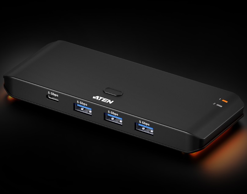 KVA-US5324-AT Aten Essential 2x4 USB 3.2 Gen 1 Sharing Switch (Host Type: A+C), USB Type-C host, 5 Gbps data transfer, Quick switch via pushbutton or Remote