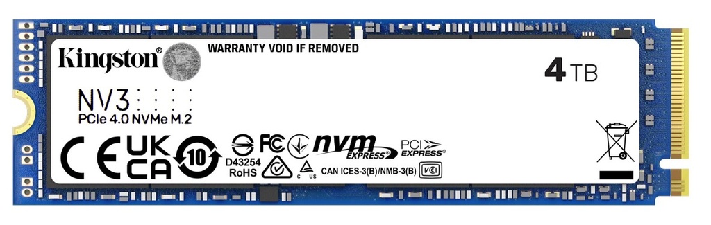 [HBK-SNV3S-4TB-P] HBK-SNV3S-4TB-P Kingston SNV3S NV3 4TB PCle 4.0x4 NVMe M.2 2280 Gen4 SSD 6000/5000MB/s 3D HAND compaitible Notebook and SFF 5Y Limited (LS)