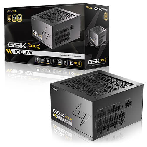 PSA-GSK1000 Antec GSK1000 AU, ATX 12V 3.1, 1000W, Full-Modular, 80 Plus Gold, 120mm FDB fan, 100–240V, OCP/OVP/UVP/SCP/OPP/OTP/SIP/NLO protection, 10yr wty