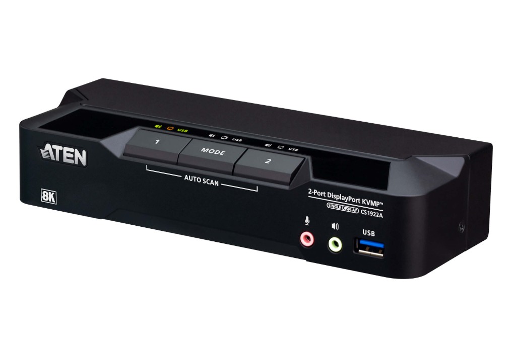 KVA-CS1922A-AT-U Aten 2-Port USB 3.0 8K DisplayPort KVMP™ Switch, Up to 7680 × 4320 @ 60 Hz, 5120 × 2880 @ 60 Hz, Supports daisy-chaining and displa (Cables included)