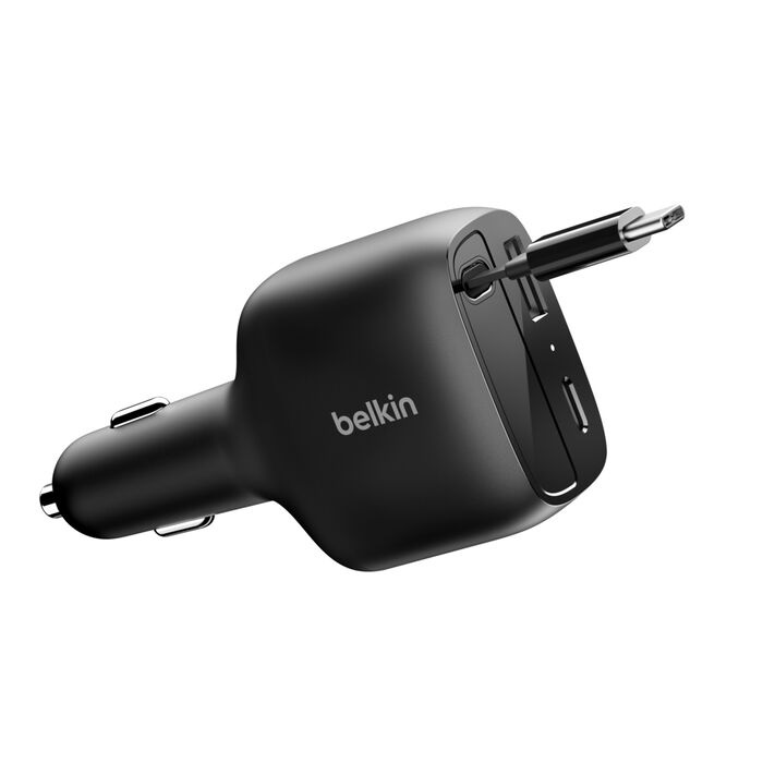 MPA-CCC001FQBK Belkin BoostCharge 75W Retractable Car Charger - Black (CCC001fqBK), Retractable Cable (75CM), 1x USB-A, 1x USB-C,$2500 CEW, 2 Years Warranty