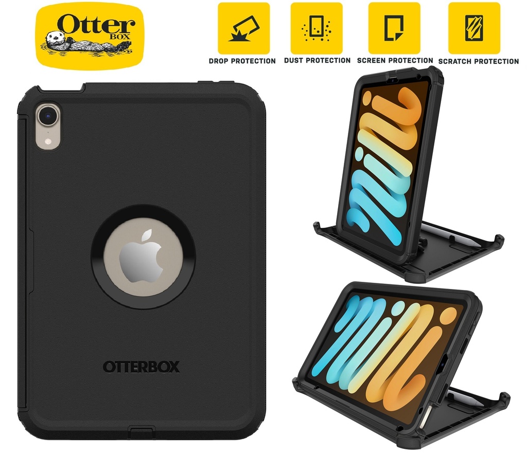 OtterBox Defender Apple iPad Mini (A17 Pro)/ iPad Mini (8.3") (6th Gen) Case Black - (77-87476), DROP+ 2X Military Standard, 7 Years Warranty