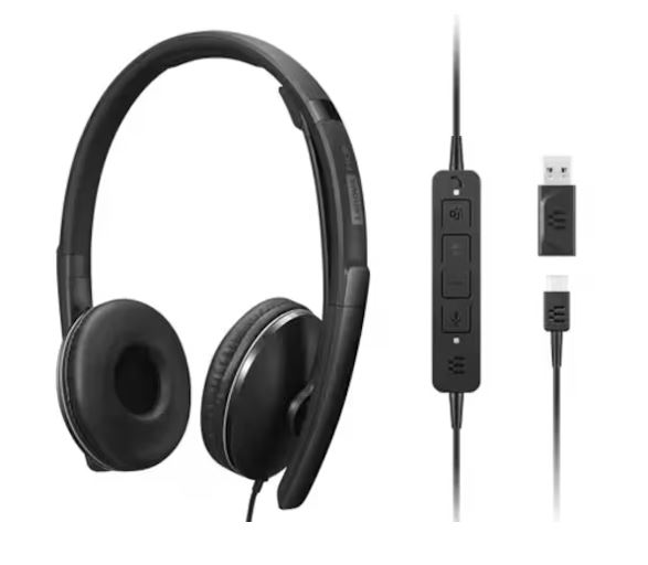 NAL-4XD1M45627 LENOVO Lenovo Wired ANC Headset Gen 2 Lightweight USB-C  to USB-A ctive noise cancelling with EPOS BrainAdapt™ and ActiveGard® Teams certified 2YR WTY