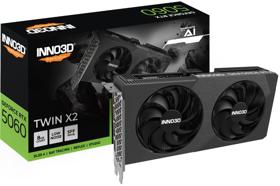 [VCI-RTX5060-TWX2OV2] VCI-RTX5060-TWX2OV2 INNO3D nVidia GeForce RTX 5060 TWIN X2 OC V2 8GB GDDR7, 2527MHz Boost Clock, RAM 28Gbps, 3xDP, 1xHDMI 225x116x41mm