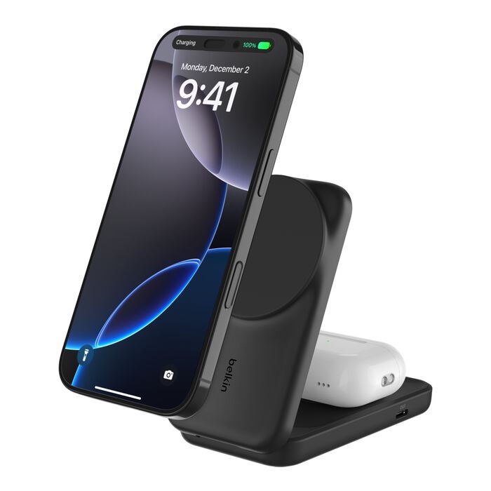 [MPA-WIZ039AUBK] MPA-WIZ039AUBK Belkin UltraCharge 2-in-1 Foldable Magnetic Charger w/ Qi2(25W)+USB-C Wall Charger(45W)+USB-C Cable(1.5M)- Black(WIZ039auBK),$2500CEW,2 Years Warranty