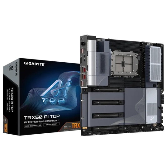 MBG-TRX50AITOP Gigabyte TTRX50 AI TOP AMD Ryzen Motherboard, sTR5 Threadripper, DDR5 ECC RDIMM up to 2TB, PCIe 5.0, USB4, Wi-Fi 7, Dual 10GbE, E-ATX