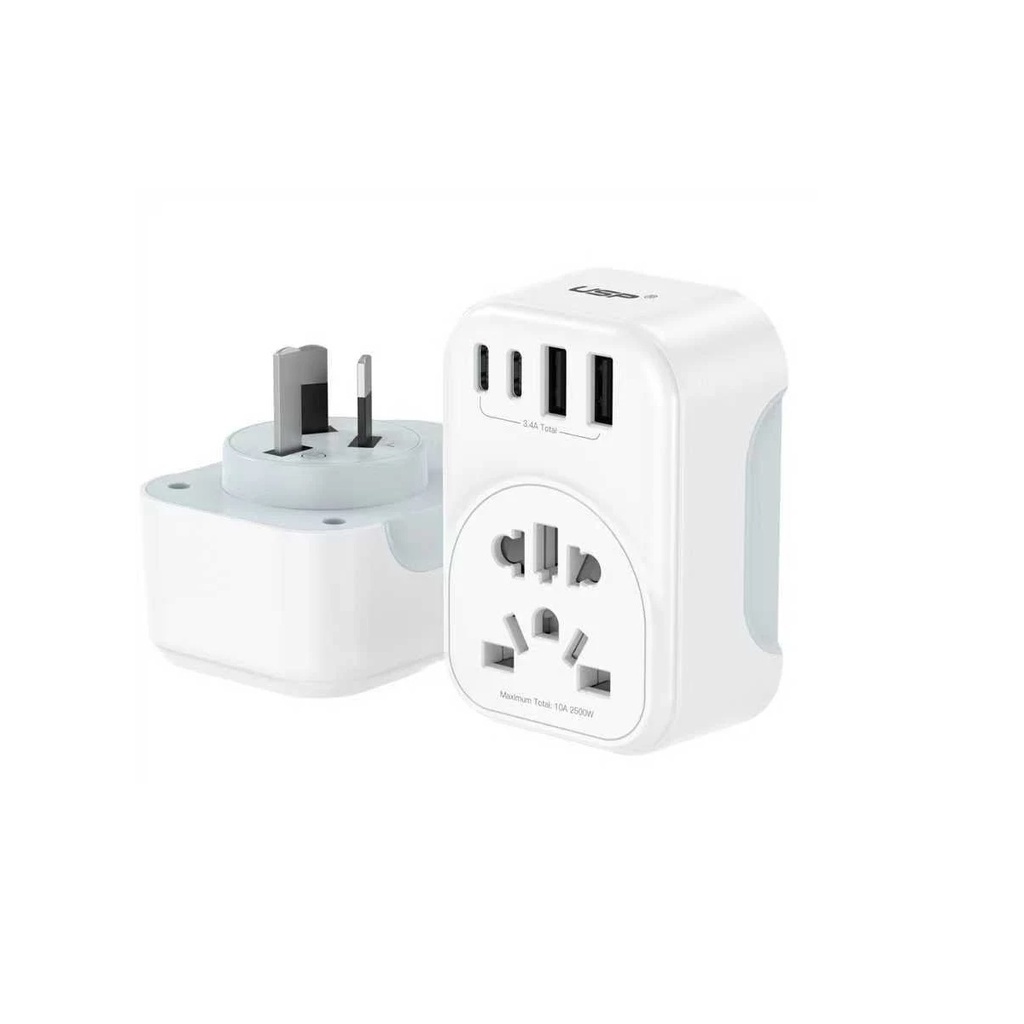 MPA-6976552044400 USP Australian Inbound Travel Adapter 2 USB-A + 2 USB-C + AC Socket, Portable device, 4 Universal Sockets, SAA Certification, 5 Years Warranty