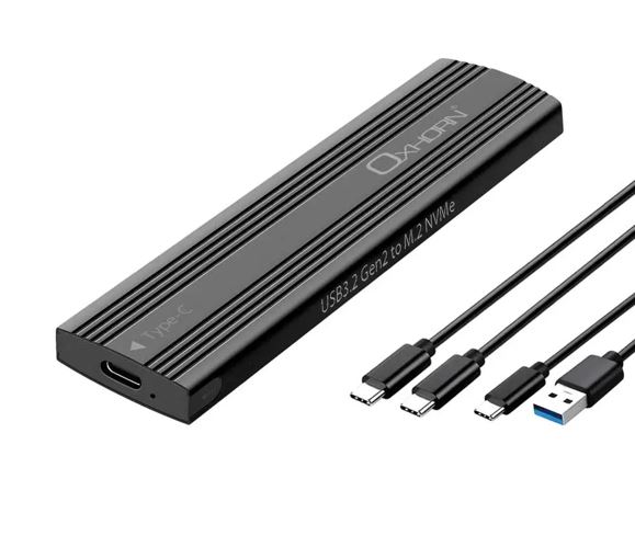 NAO-UM-311B Oxhorn  USB C 3.2 Gen 2 M.2 NVMe NGFF Enclosure 10 Gbps B+M Key M.2 NVMe SSD up to 4TB 2280/2260/2242/2230 Aluminum Macs Windows USB-A Black 2 YR WTY