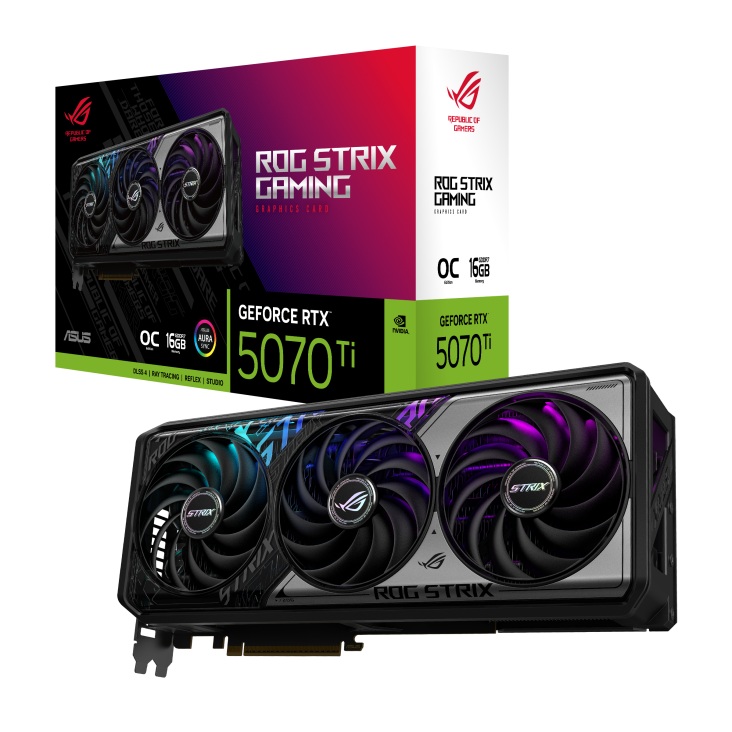 [VCA-RTX5070TI-O16G-GSTR] VCA-RTX5070TI-O16G-GSTR ASUS nVidia GeForce ROG STRIX RTX5070TI OC 16G GAMING, GDDR7, 8960 CUDA, 850W PSU, PCIe 5.0, 28Gbps, 256-bit, 2625MHz, 3x DP 2.1b.