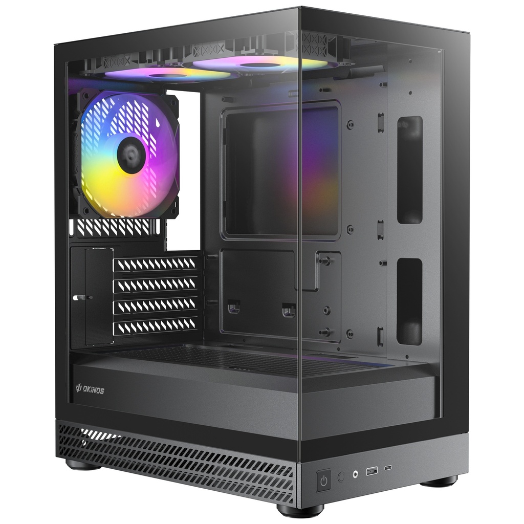 [CAO-AQUA-UNO-BLACK] CAO-AQUA-UNO-BLACK OKINOS AQUA UNO BLACK, Mini Tower, Micro-ATX/ITX, tempered glass, 3×120mm ARGB fans, USB 3.0 + Type-C, ≤309mm GPU, ≤165mm CPU cooler, steel