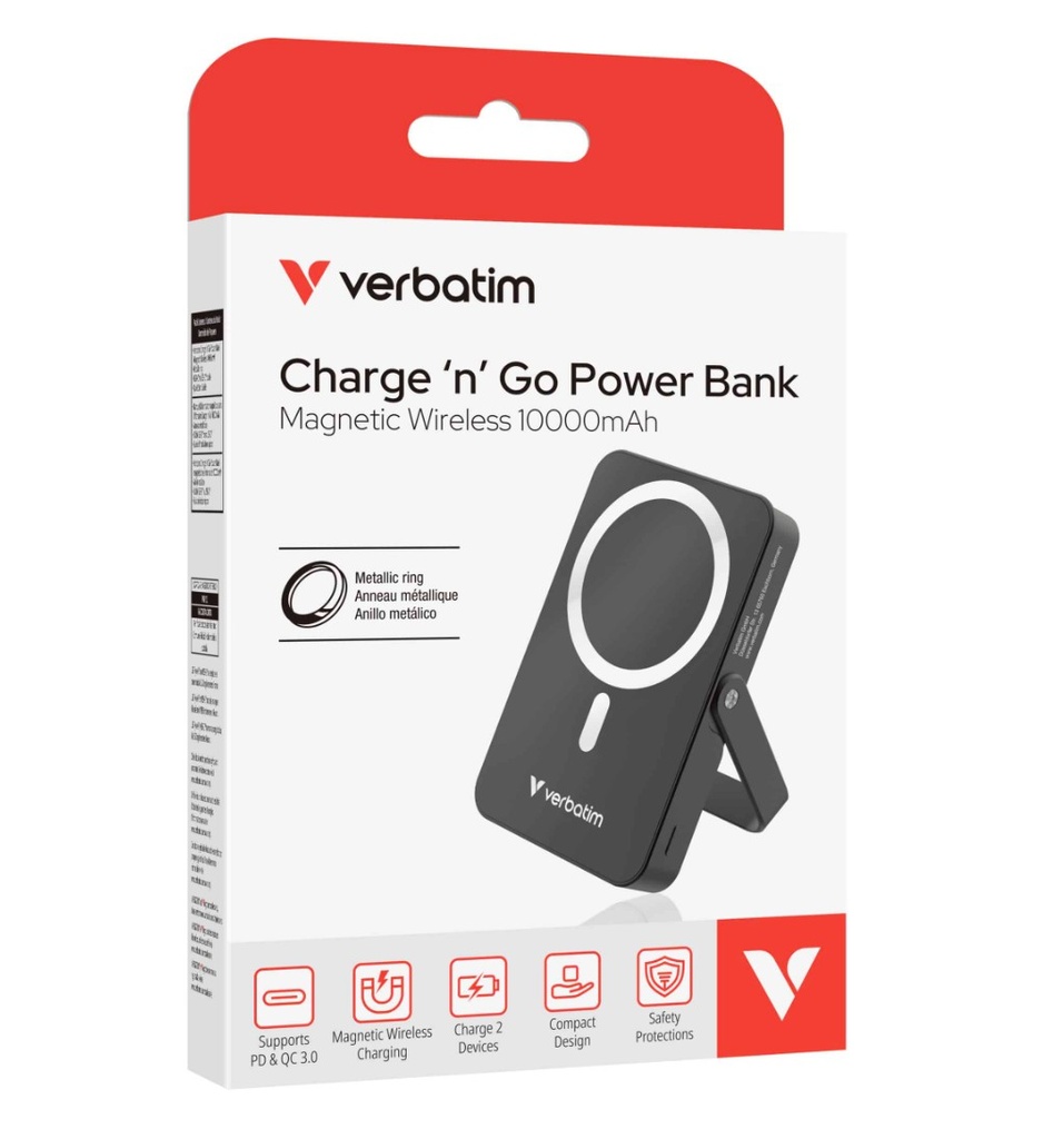 [MPV-32264] MPV-32264 Verbatim Power Bank Magnetic Wireless 10,000mAh with Stand - Black