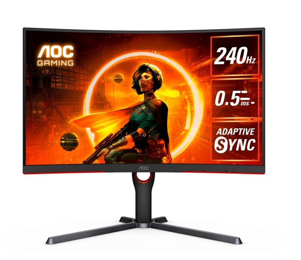 AOC 27" Curved 240hz QHD 2560x1440 0.5ms, Ultra Fast ,VA Curved 1000R, Free-Sync Premium, HDR Ready, E-sports, Gaming Monitor