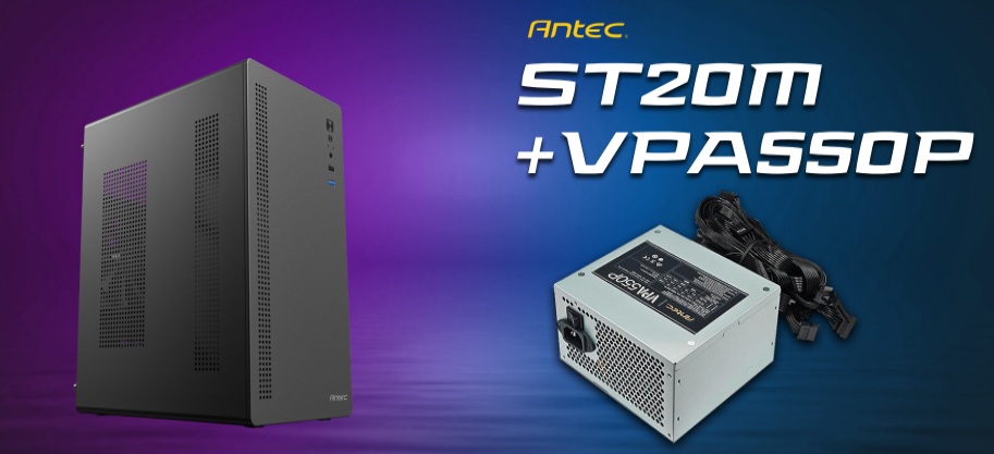 [CAA-ST20MVPA55AU] CAA-ST20MVPA55AU Antec ST20M + VPA550P, Mid Tower, mATX/ITX, 1x120mm Rear Fan, GPU ≤265mm, CPU ≤150mm, 550W PSU, Active PFC, 2x PCIe
