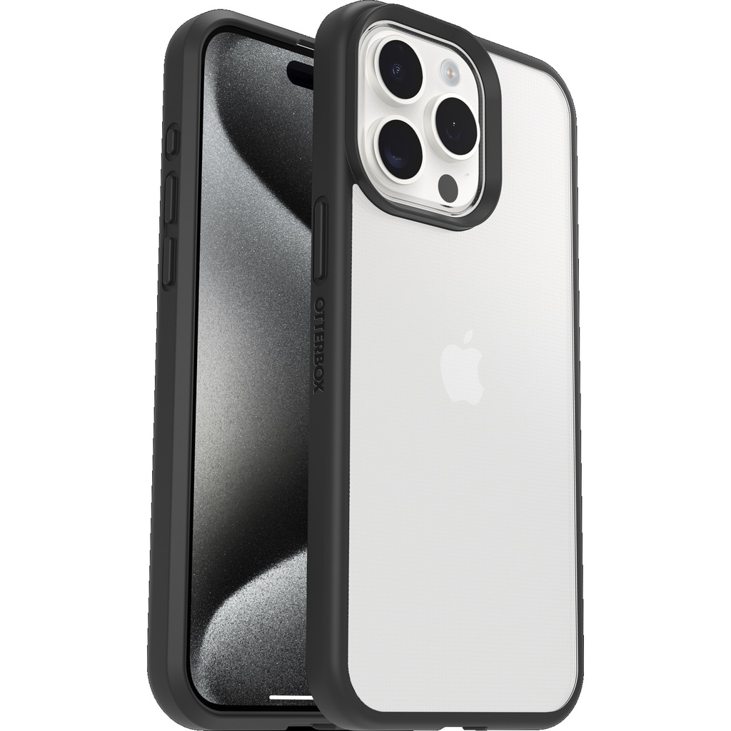 OtterBox React Apple iPhone 15 Pro (6.1") Case Black Crystal (Clear/Black) - (77-92753), Antimicrobial, DROP+ Military Standard, 7 Years Warranty