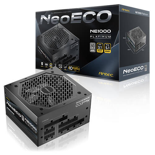 [PSA-NE1000P] PSA-NE1000P Antec NE1000P AU, 1000W, 80 PLUS Platinum, ATX 3.1, PCIe 5.1 (12V-2x6), Full Modular, Active PFC, 120mm FDB Fan, 10Y Warranty