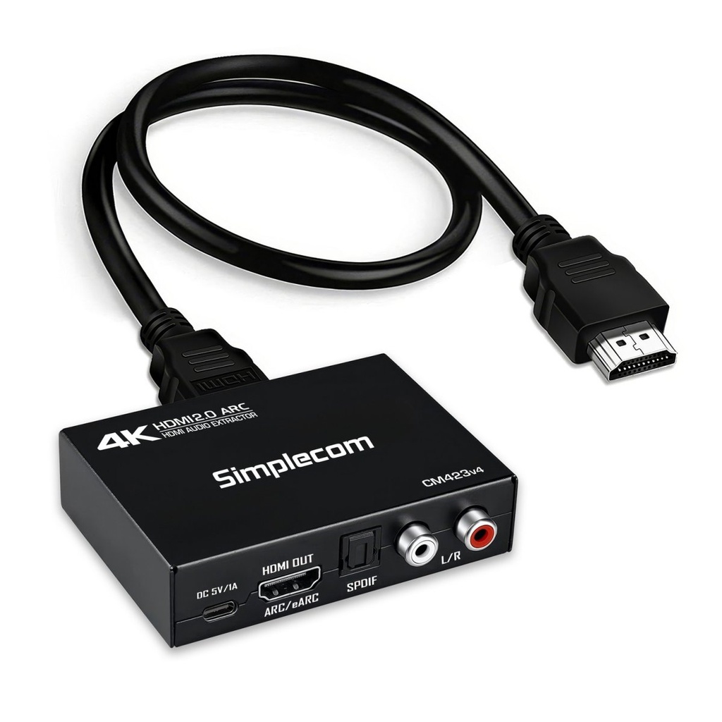[CBSI-CM423V4] CBSI-CM423V4 Simplecom CM423v4 HDMI 2.0 Audio Extractor Dual-Mode with ARC/eARC Optical SPDIF 2RCA 3.5mm Stereo 4K@60Hz
