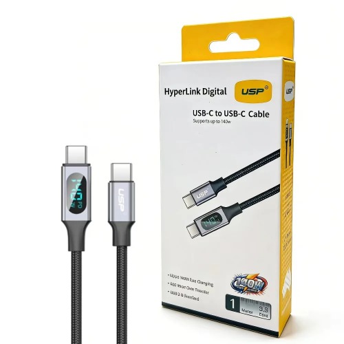 [MPA-6976552044431] MPA-6976552044431 USP Braided HyperLink USB-C to USB-C (1M) Digital Display Cable - Black, Charge & Connect,Digital Display,140W PD, 5 Years Warranty