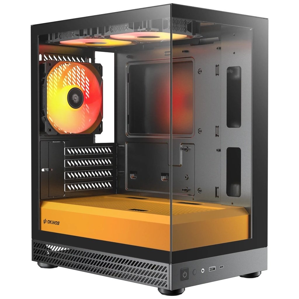 [CAO-AQUA-UNO-CANARY] CAO-AQUA-UNO-CANARY OKINOS AQUA UNO CANARY, Mini Tower, Micro-ATX/ITX, tempered glass, 3×120mm ARGB fans, USB 3.0 + Type-C, ≤309mm GPU, ≤165mm CPU cooler, steel