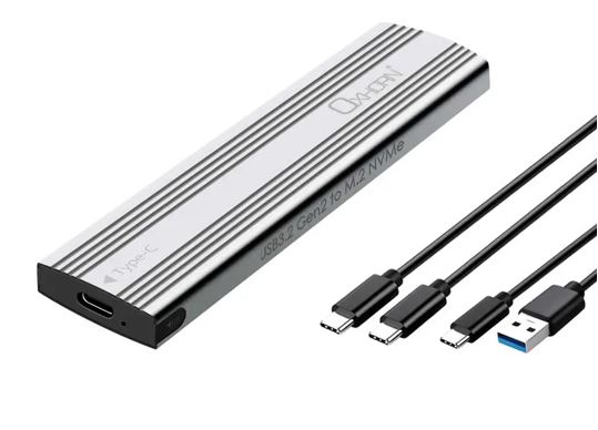 [NAO-UM-311S] NAO-UM-311S Oxhorn  USB C 3.2 Gen 2 M.2 NVMe NGFF Enclosure 10 Gbps B+M Key M.2 NVMe SSD up to 4TB 2280/2260/2242/2230 Aluminum Macs Windows USB-A Silver 2 YR WTY