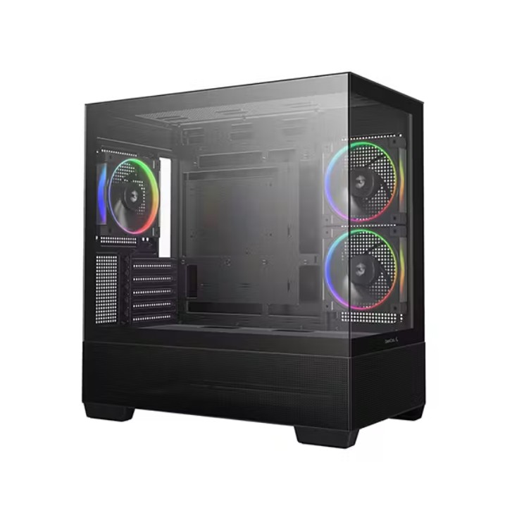 CAD-CG380-3F DeepCool CG380 3F Panoramic Dual Tempered Glass Micro ATX Case, 3 Pre-installed PWM ARGB Fans 1×USB-C Gen2, 2×USB 3.0, Audio/Mic