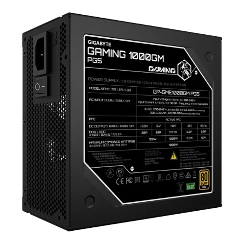 CFGP-GME1000GMPG5 GIGABYTE GAMING 1000GM PG5 1000W 80+ Gold ATX 3.1 PSU PCIe 5.0 16pin full modular 135mm fan OVP OPP SCP UVP OCP OTP 8SATA 4PCIe 2EPS 100,000h MTBF