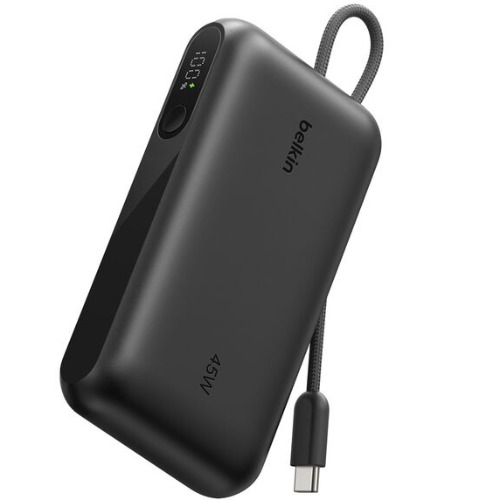 [MPA-BPB029FQBK] MPA-BPB029FQBK Belkin UltraCharge 10K mAh Power Bank & Display w/ Integrated USB-C Cable (20cm)-Black(BPB029fqBK),2xUSB-C(45W),1xUSB-A(18W),$2500 CEW,2-Year Warranty