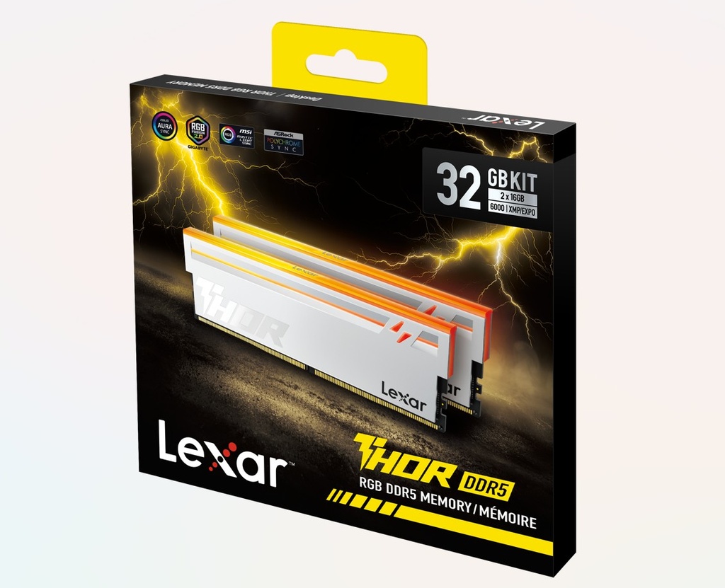 [LXM-DR5-U16GX2-38SV-RGD] LXM-DR5-U16GX2-38SV-RGD Lexar LD5U16G60C38SV-RGD DDR5 UDIMM 32 GB Kit (2  x 16GB) 6000 MT/s 1.35V CL38 THOR RGB G2 SILVER GLOBAL DUAL INTEL XMP 3.0 & AMD EXPO