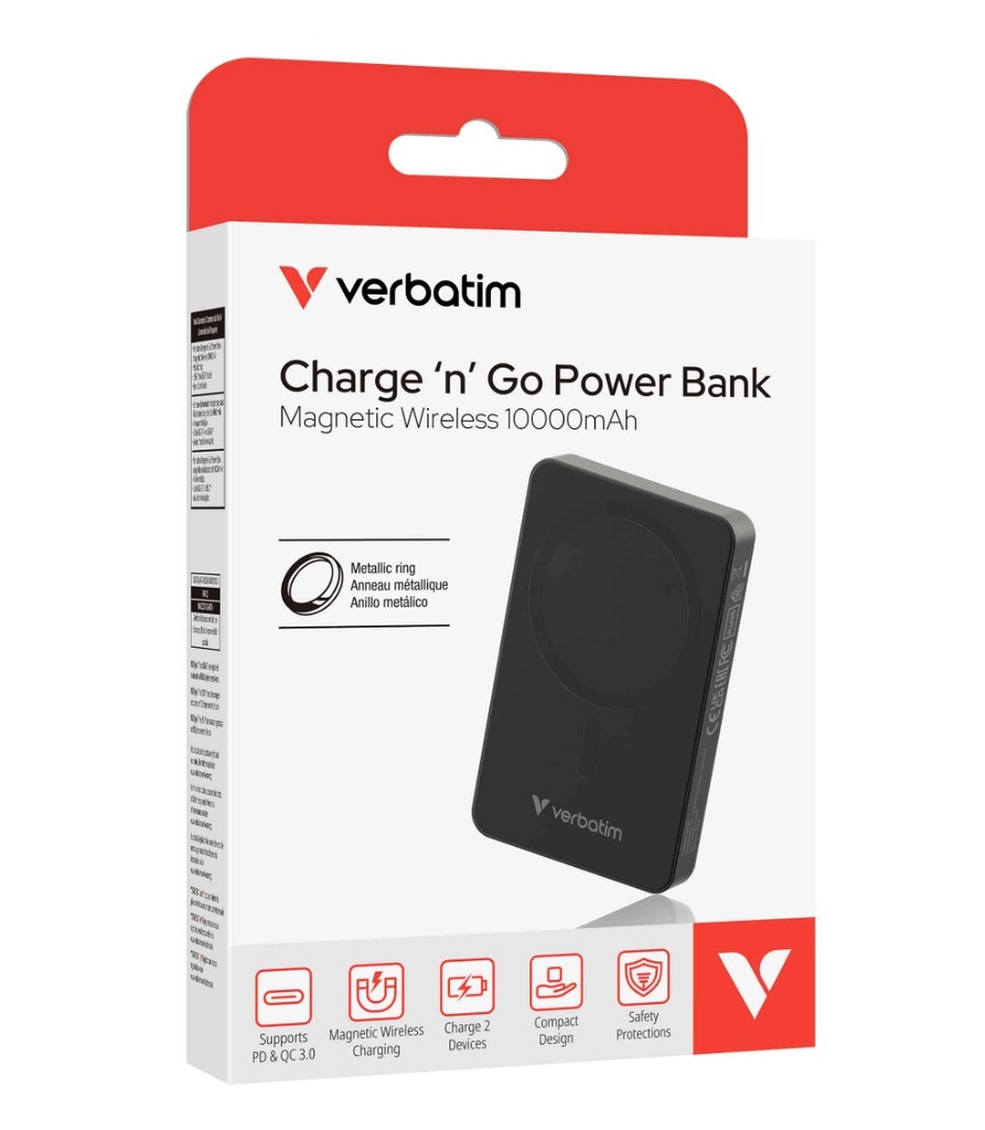 MPV-32227 Verbatim Power Bank Magnetic Wireless 10,000mAh Essential - Black