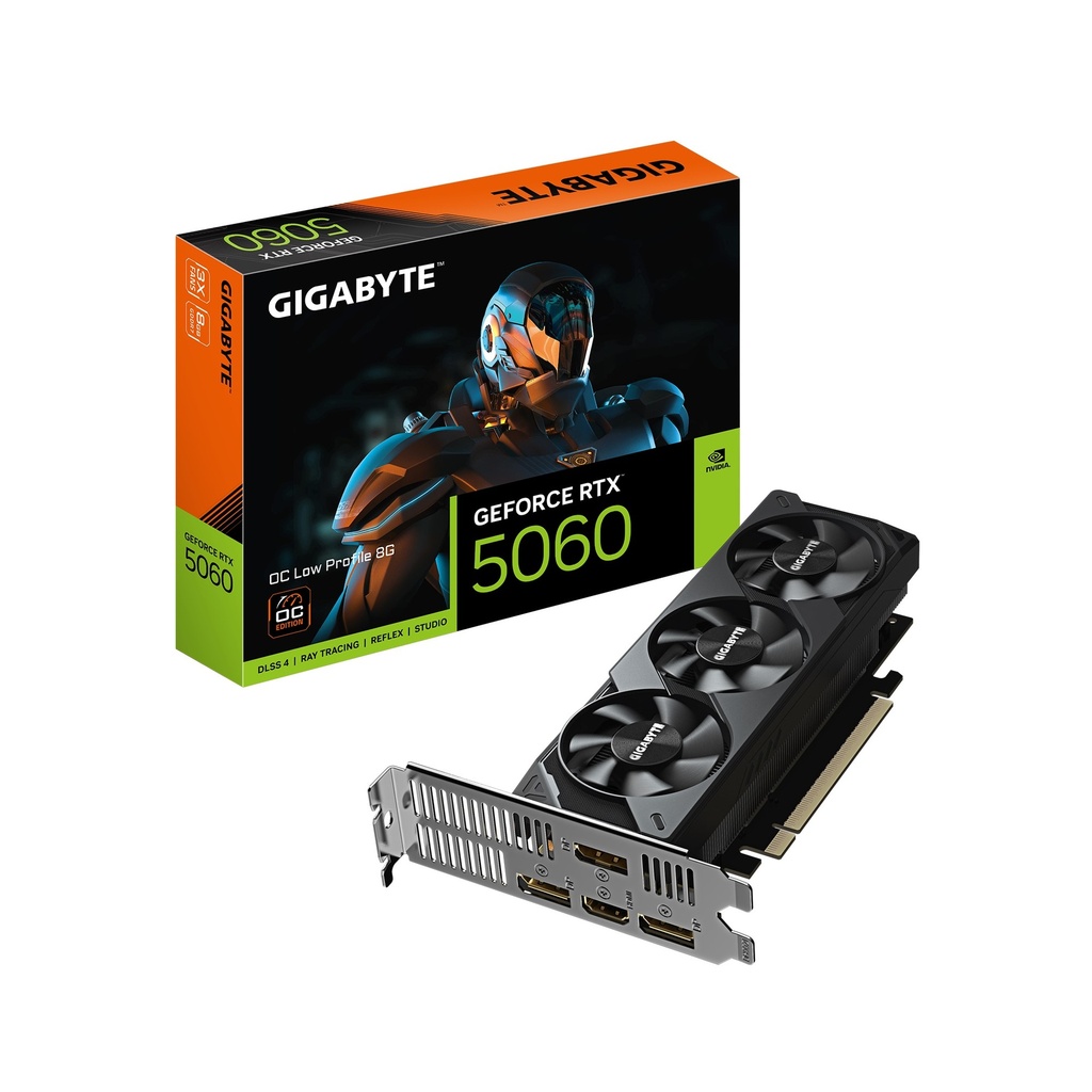VCG-GV-N5060OC-8GL Gigabyte GeForce RTX™ 5060 OC Low Profile 8G, 2512 MHz, CUDA 3840, 28 Gbps, GDDR7, 128 bit, PCI-E 5.0, PSU 450W, DisplayPort 1.4a *1 HDMI 2.1b x1
