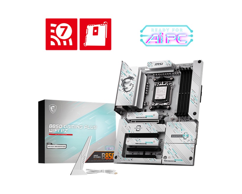 MBM-B850GAMINGPLUSWIFIPZ MSI B850 GAMING PLUS WIFI PZ, AMD Ryzen, 4x DDR5 256GB, 4x PCIe x16 slot, 3x M.2, 4x SATA 6G, 8x USB 2.0,  Wi-Fi 7, Bluetooth 5.4