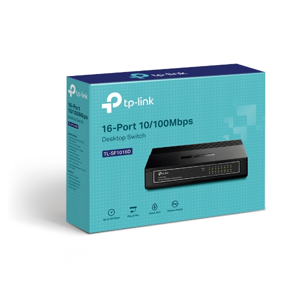 NWTL-SF1016D (E)(CH)TP-Link TL-SF1016D 16-Port 10/100Mbps Desktop Switch or wall-mounting design Plug and play 3.2Gbps Switching Capacity Auto-MDI/MDIX Supports MA