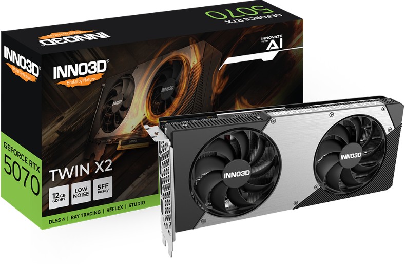 VCI-RTX5070-X2 INNO3D nVidia GeForce RTX 5070 TWIN X2 12GB GDDR7 2512 MHz Boost Clock, RAM 28 Gbps, 3x DP, 1xHDMI 250x116x41mm