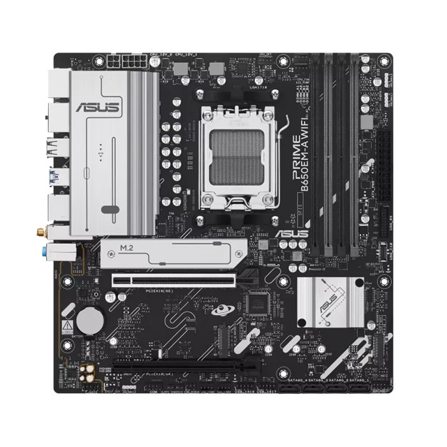 MBA-B650EM-A-WFII ASUS AMD PRIME B650EM-A WIFI (AM5) mATX Motherboard, DDR5 256GB, 1x PCIe 5.0 x16, 3x M.2 slots, 4x SATA, Wi-Fi 6, 2.5Gb LAN, 1x HDMI, 2x DP
