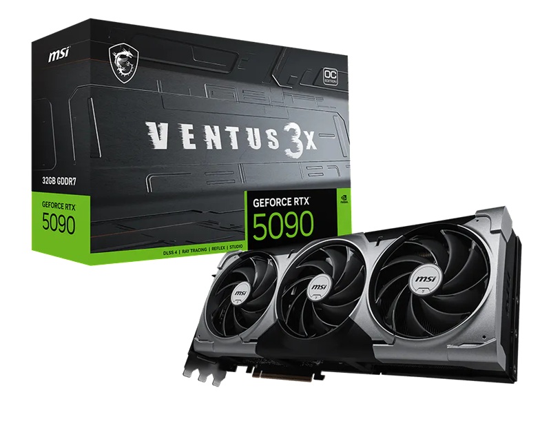 VCM-RTX5090-32GVENT3XOC MSI nVidia GeForce RTX™ 5090 32G VENTUS 3X OC, Boost: 2437 MHz, CUDA 21760 Units, 32GB GDDR7, HDMI™ x 1