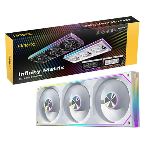 CFA-IM360ARGB-WH Antec IM 360 ARGB White, 360mm Triple PWM Fan Kit, ARGB, 800-1800RPM, 134.43CFM, 1.48mmAq Air Pressure, Hydraulic Bearing, 2Y Warranty