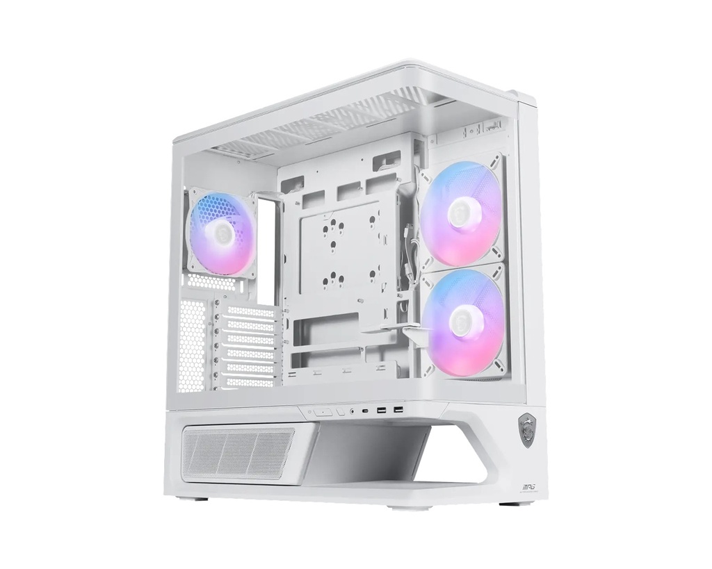 CAM-MPGVIXTA300RPZ-WH MSI MPG VIXTA 300R PZ - WHITE, Mid-tower case with panoramic tempered glass, 3 ARGB fans, USB-C 20Gbps, ATX/back-connect support, 420mm GPU cleara