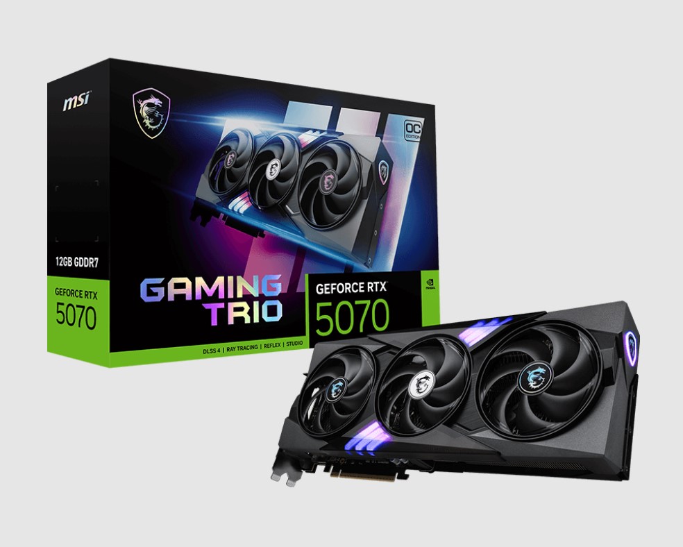 VCM-RTX507012GGAMTROC MSI nVidia GeForce RTX™ 5070 12G GAMING TRIO OC, PCI Express® Gen 5, Boost: 2610 MHz, CUDA 6144 Units, 12GB GDDR7, HDMI™ x 1