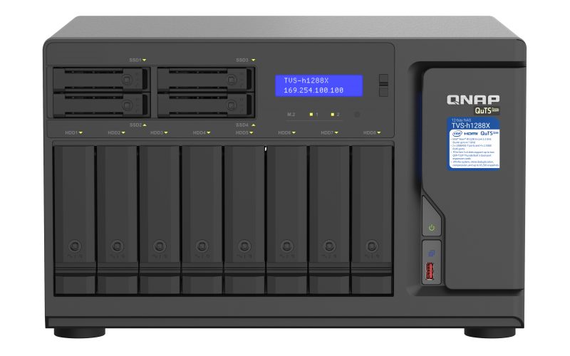 [TVS-H1288X-W1250-16G] TVS-H1288X-W1250-16G 12-Bay TurboNAS (8 x 3.5" HDD + 4 x 2.5" SSD), SATA 6G, Intel Xeon W-1250 6 cores 12 threads 3.3 GHz (boost up to 4.7 GHz), 16GB DDR4 ECC RAM