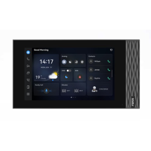 IPF-I554 Fanvil i554 SIP indoor unit featuring a 7-inch 1024×600 touchscreen, 2W speaker, 8 alarm inputs, RS485 interface,wall or desktop mounting