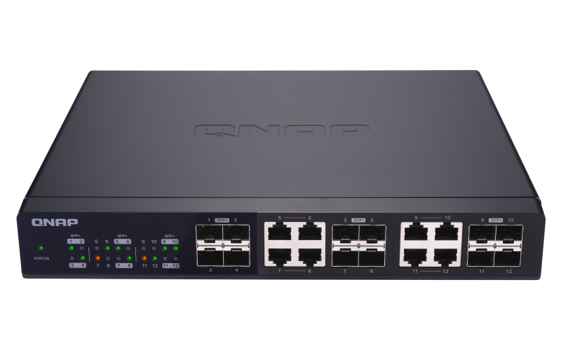 [QSW-1208-8C] QSW-1208-8C 12 10GbE SFP+ ports with shared 8 10GBASE-T ports unmanage switch, NBASE-T support for 5-speed auto negotiation (10G/5G/2.5G/1G/100M)