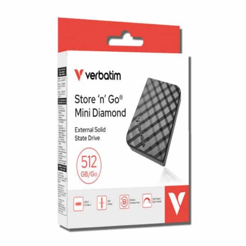 HBV-32024-512GB-P Verbatim 32024 Store’n’Go Mini Diamond SSD USB-C 512GB, USB 3.2 Gen 2, 1000MB/s Read/Write, USB Flash Drive, External SSD