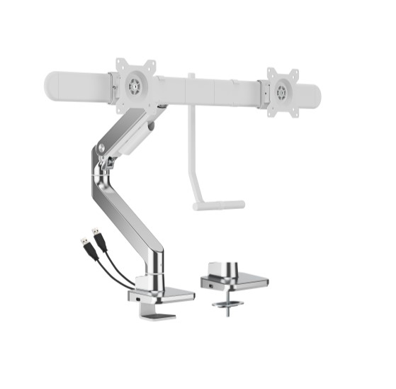 Brateck LDT81-C022UC-W NOTEWORTHY GAS SPRING DUAL MONITOR ARM WITH USB-A/USB-C PORTS Fit Most 17"-32" Monitor Fine Texture White(LS)