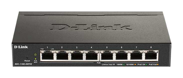 [DGS-1100-08PV2] DGS-1100-08PV2 8-Port Gigabit Smart Managed Switch with 8 PoE+ ports. PoE budget 64W.