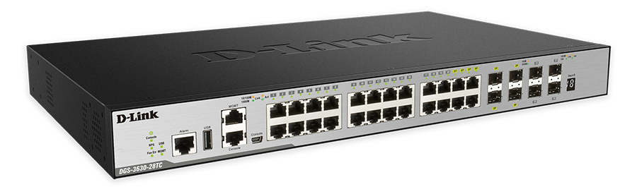 [DGS-3630-28TC] DGS-3630-28TC 28-Port Gigabit xStack Layer 3+ Managed Stackable Switch with 24 1000Base-T (4 Combo SFP) and 4 10 GbE SFP+ Ports  (Advanced Layer 3 functionality req